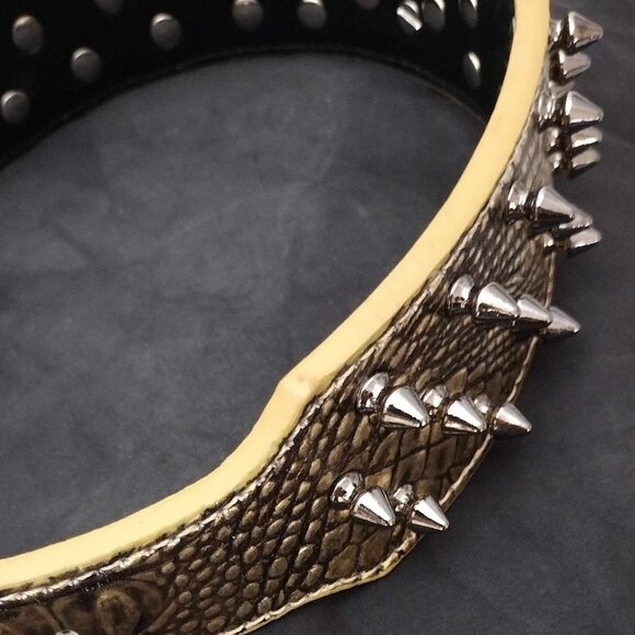 NEW size Large Vegan Leather Spiked Bullet Nail Collar with Skull & Crossbones - Picture 4 of 6